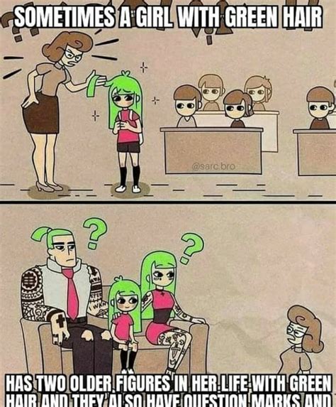 So traits like green hair despite not having a family history of green hair, inability to wear touki, massive mana capacity and increased strength (not the type associated with being a miko) are all Laplace factors that characters in the series are confirmed to have. . Green hair family shock the teacher cmic shadman
